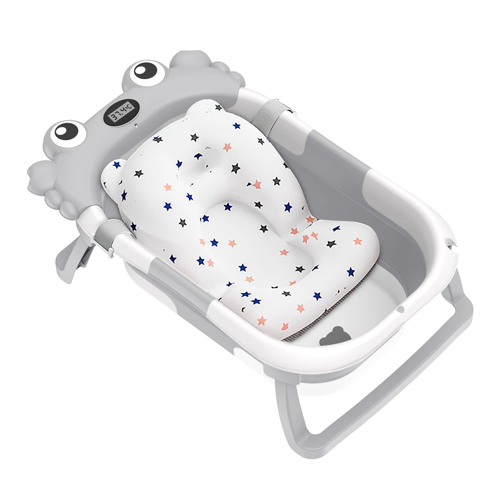 Baignoire pliable pour bébé avec thermomètre, tapis de bain antidérapant, coussin de soutien, baignoire de douche portable pour nouveau-né de 0 à 15 mois, piscine de bain de voyage