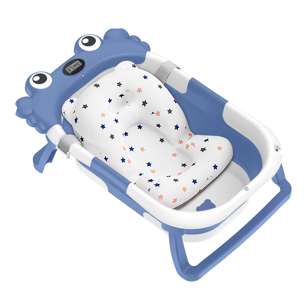 Baignoire pliable pour bébé avec thermomètre, tapis de bain antidérapant, coussin de soutien, baignoire de douche portable pour nouveau-né de 0 à 15 mois, piscine de bain de voyage