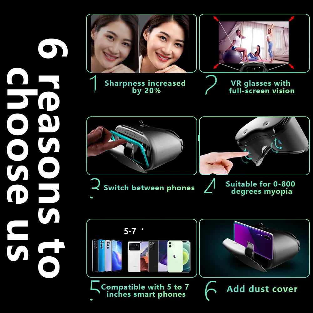 Lunettes de réalité virtuelle 3D VR pour iPhone Android Smartphone téléphone portable casque casque casque avec lentilles réelles lunettes appareils