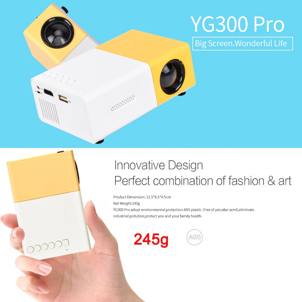 Salange YG300 Mini projecteur LED Yg300 Version améliorée 600 lumens 320x240P HDMI USB Audio lecteur multimédia domestique projecteur