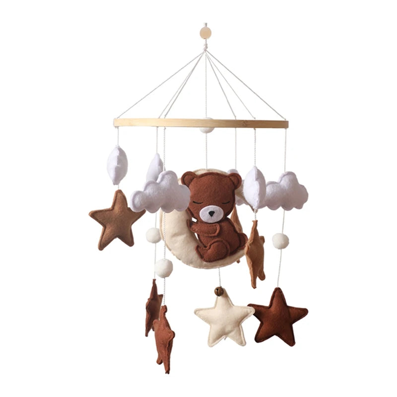 Lit de bébé Mobile en bois, hochet, jouet en feutre doux, ours de dessin animé, support Mobile, boîte à musique pour nouveau-né, cloche de lit, support suspendu
