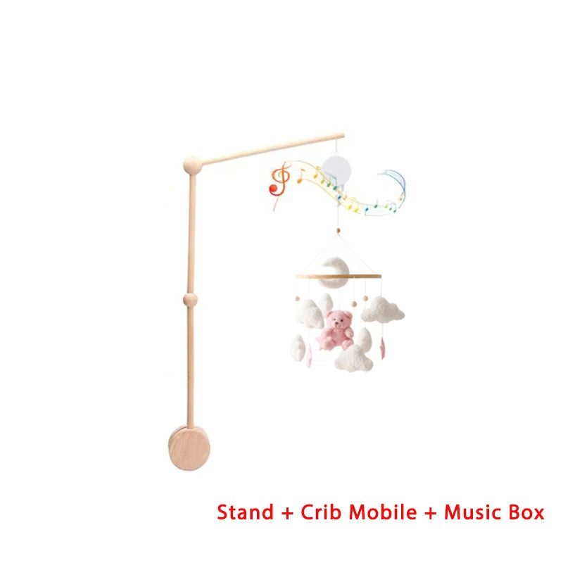 Lit de bébé Mobile en bois, hochet, jouet en feutre doux, ours de dessin animé, support Mobile, boîte à musique pour nouveau-né, cloche de lit, support suspendu