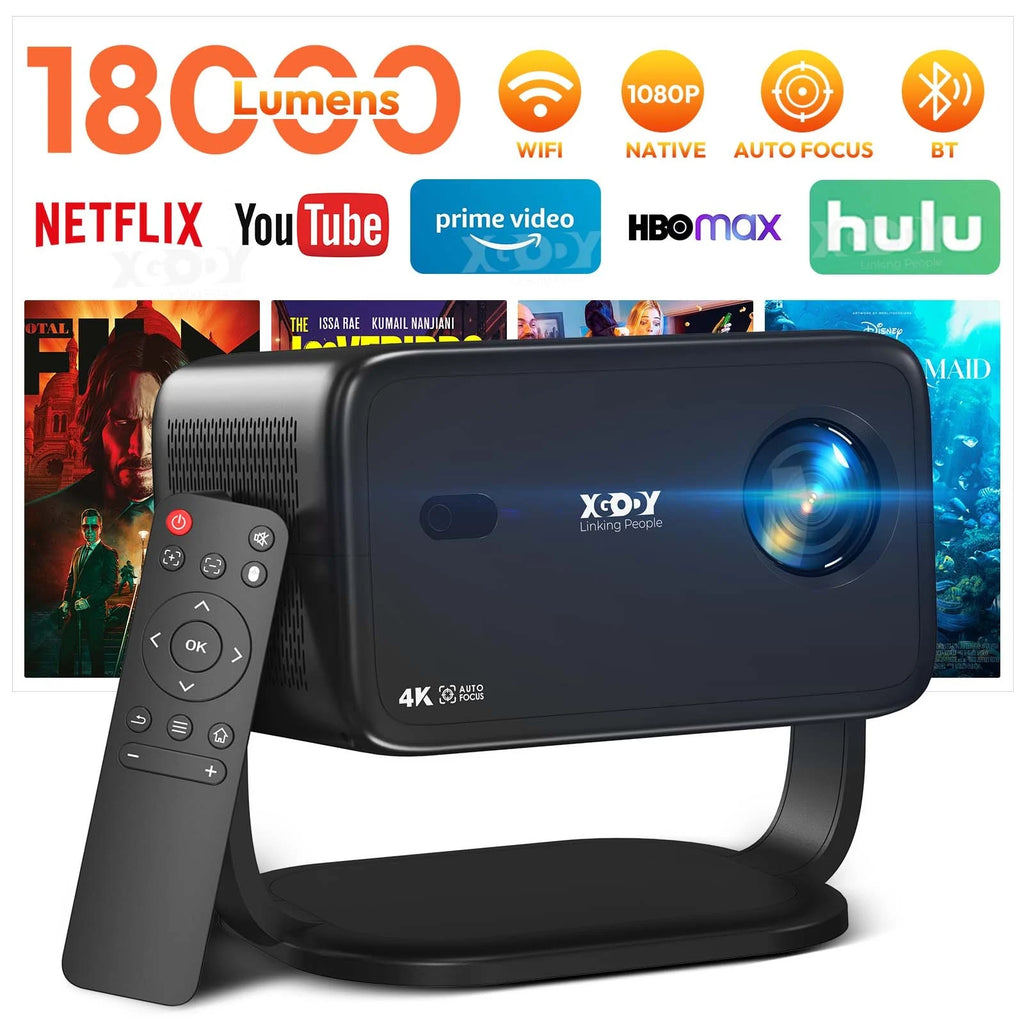 XGODY 4K projecteur natif 1080P mise au point automatique WiFi6 18000 lumens Android projecteur HD Home cinéma pour la maison