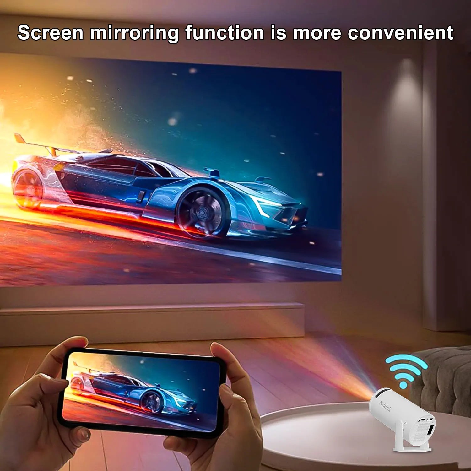 Hoowi Projecteur Portable Freestyle avec WiFi 6 & Bluetooth 5.0, 4K 1080P, Support Rotatif 180°, Contrôle à Distance, Idéal pour Home Cinéma Intérieur/Extérieur