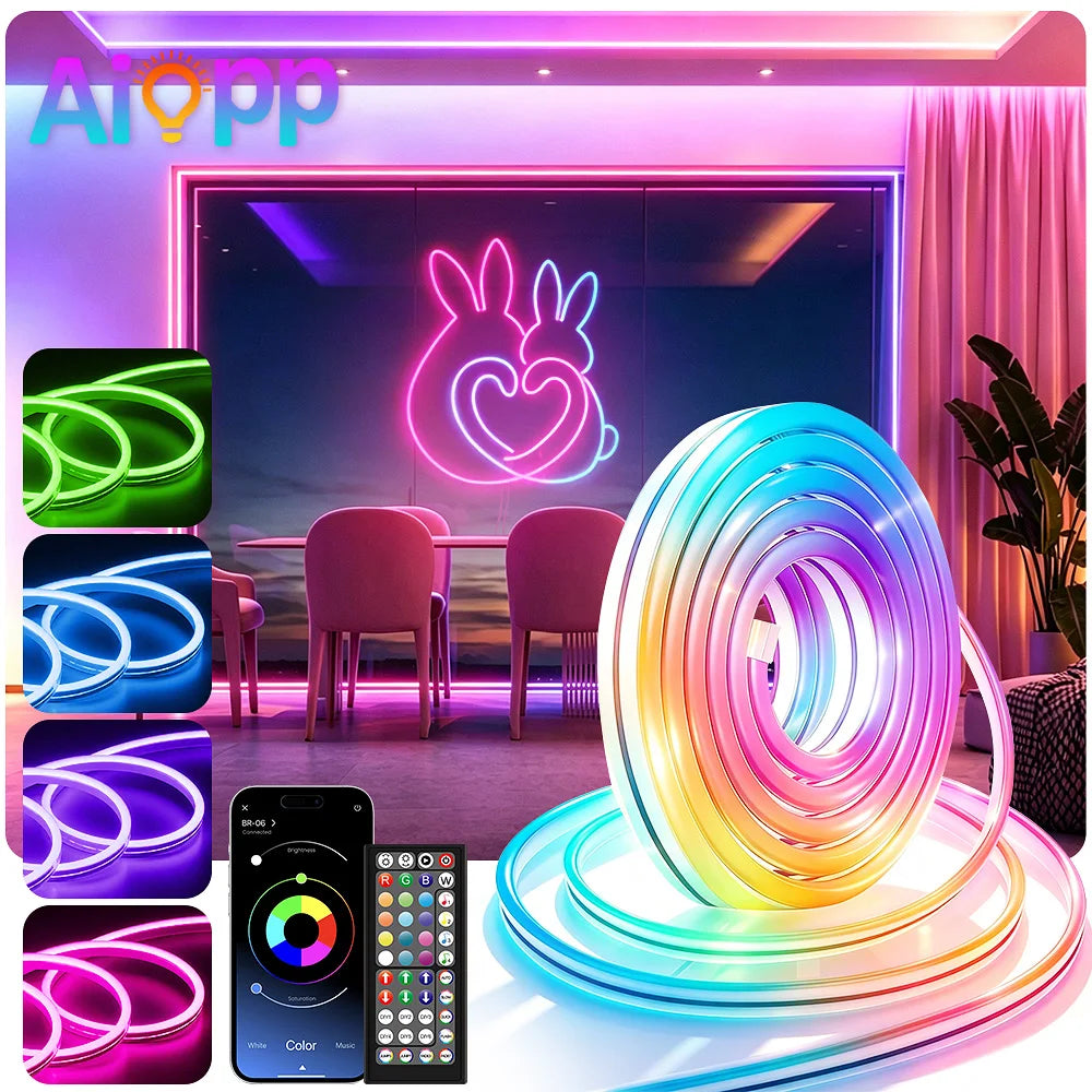 Ruban LED Néon RGB 30M/20M avec application et télécommande, étanche IP65, formes personnalisables, synchronisation musicale, fonction minuterie, pour décoration intérieure et extérieure, maison, fête, bar