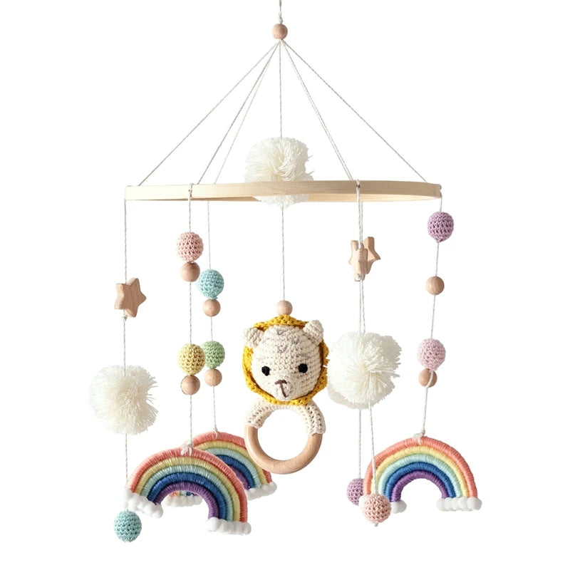 Lit de bébé Mobile en bois, hochet, jouet en feutre doux, ours de dessin animé, support Mobile, boîte à musique pour nouveau-né, cloche de lit, support suspendu