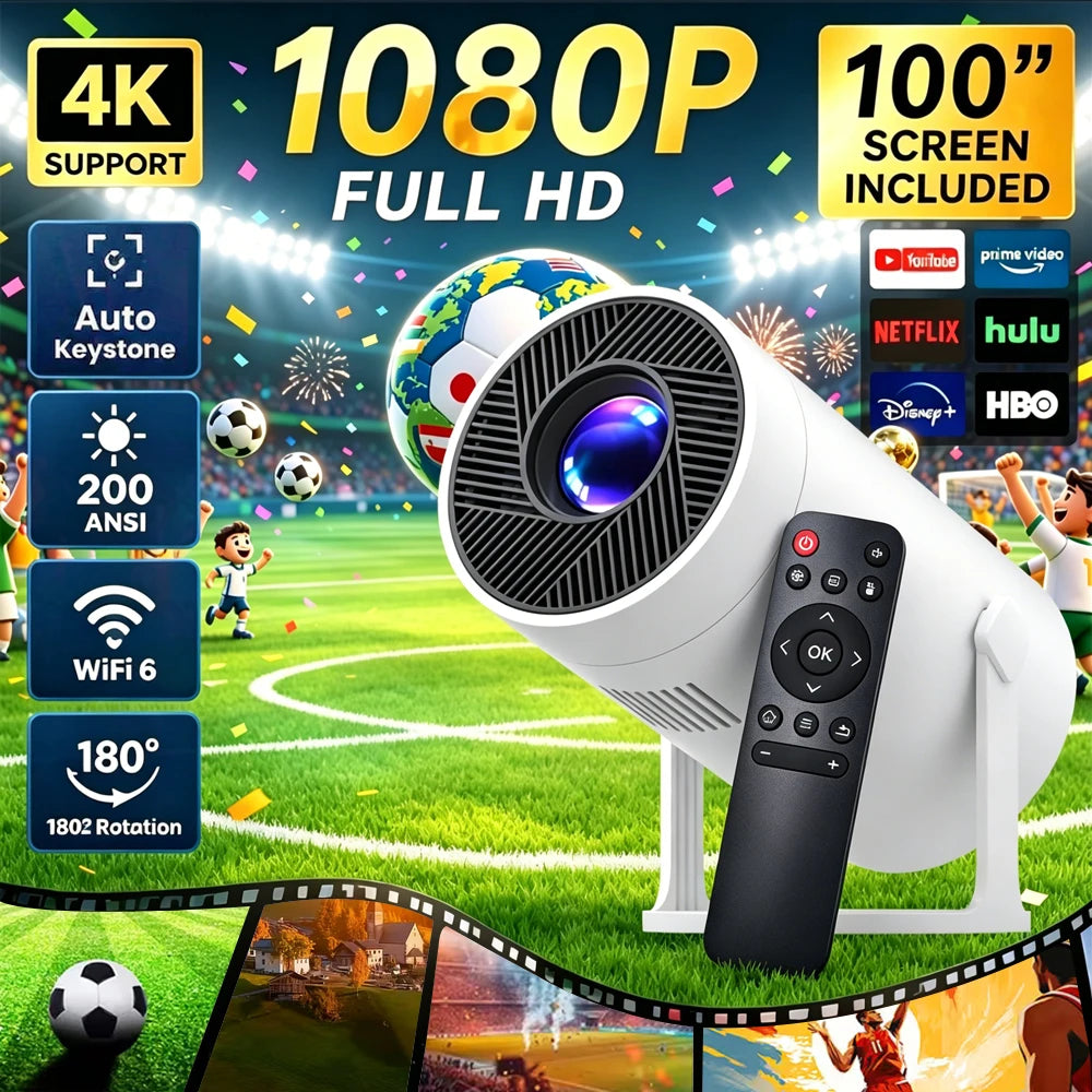 Projecteur intelligent portable avec correction automatique de la distorsion trapézoïdale pour une utilisation dans les bureaux, les chambres et les salons 180 °   Projection haute définition rotative, grand écran, visio