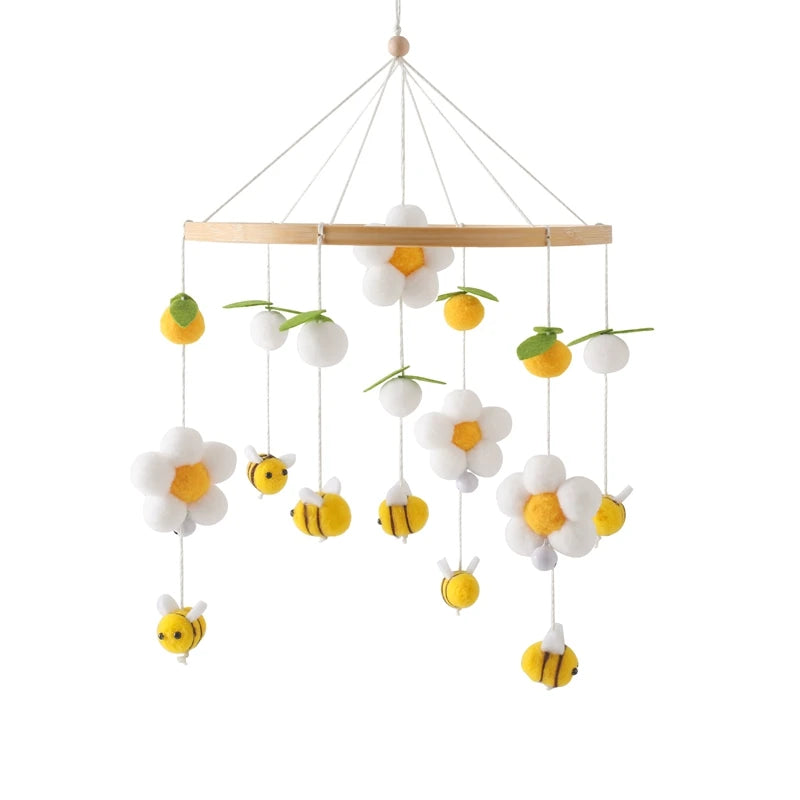 Lit de bébé Mobile en bois, hochet, jouet en feutre doux, ours de dessin animé, support Mobile, boîte à musique pour nouveau-né, cloche de lit, support suspendu