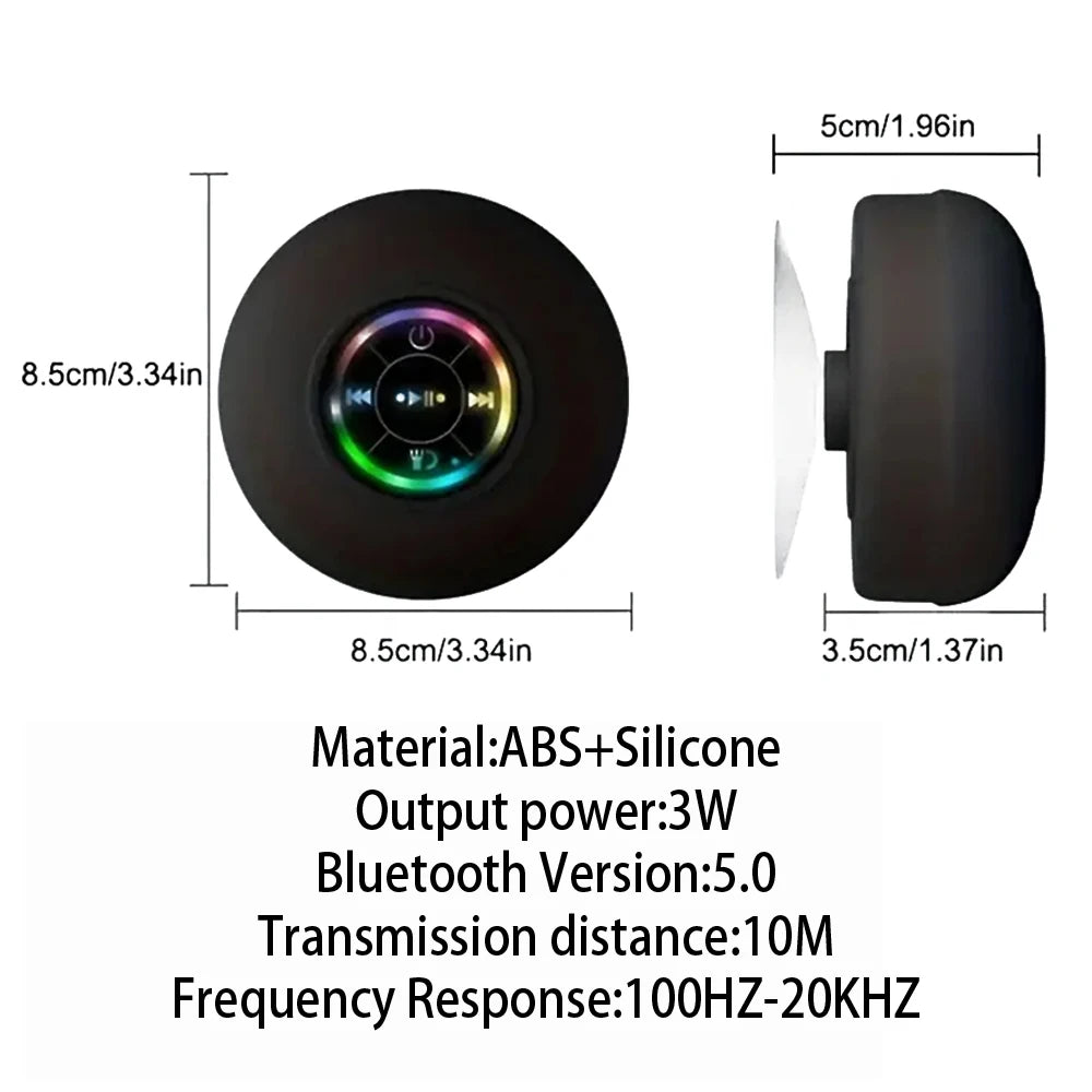 Haut-parleur Bluetooth sans fil Portable, lumière LED, étanche IPX4, salle de bain extérieure, grande ventouse, boîte de son stéréo