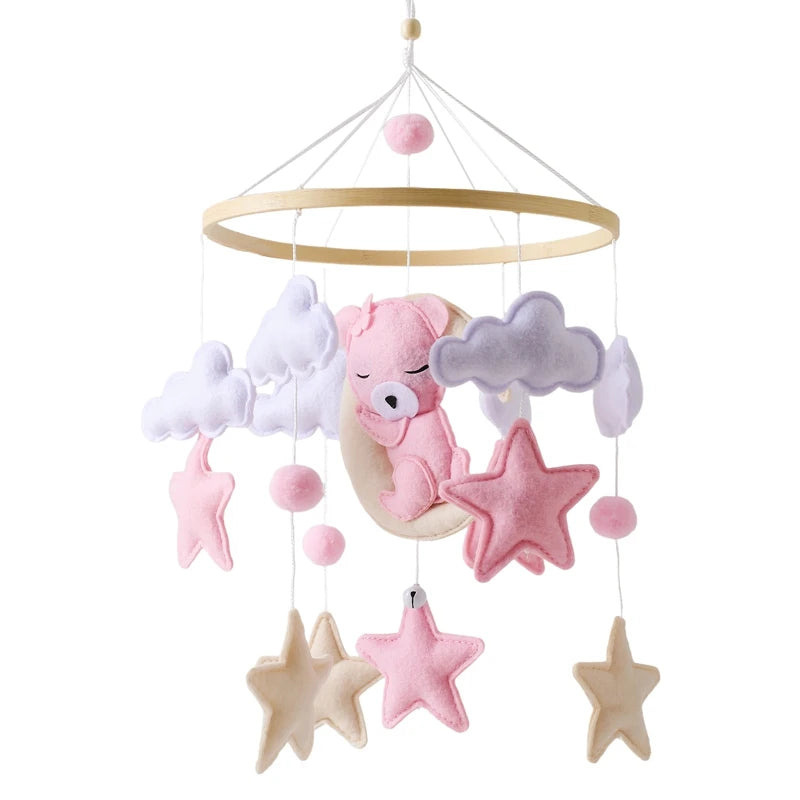 Lit de bébé Mobile en bois, hochet, jouet en feutre doux, ours de dessin animé, support Mobile, boîte à musique pour nouveau-né, cloche de lit, support suspendu