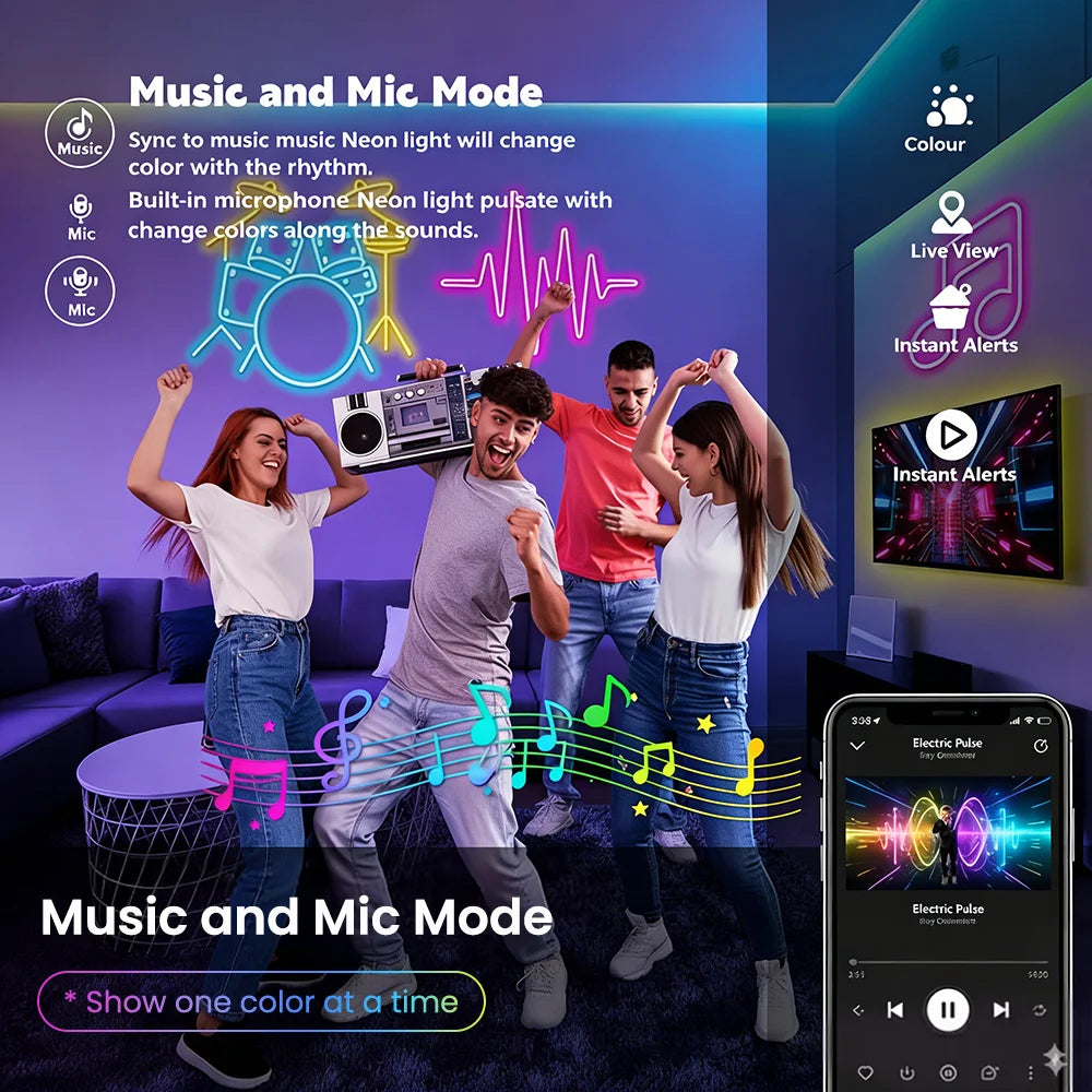 Ruban LED Néon RGB 30M/20M avec application et télécommande, étanche IP65, formes personnalisables, synchronisation musicale, fonction minuterie, pour décoration intérieure et extérieure, maison, fête, bar