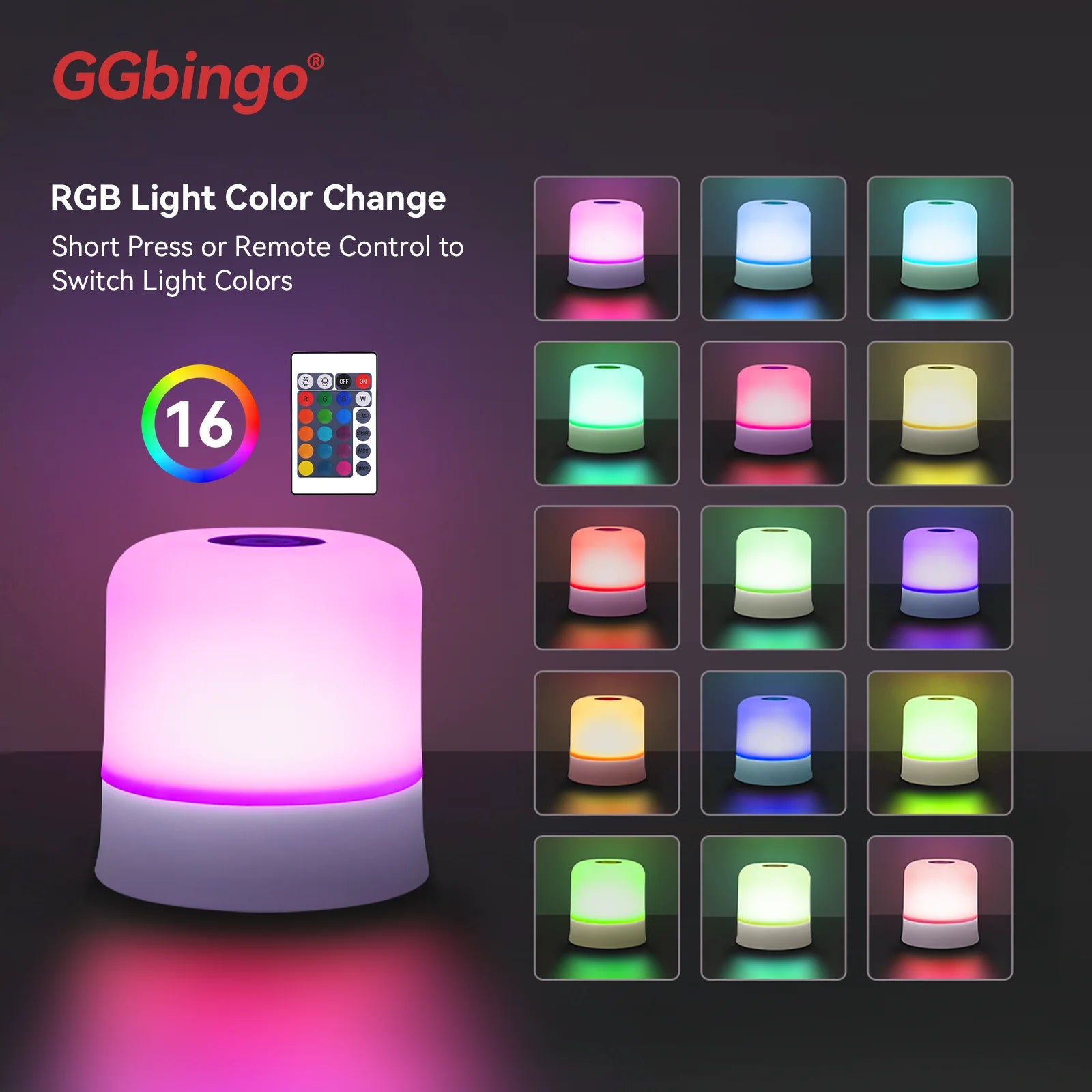 Veilleuse Tactile Rechargeable RGB – Télécommande, 16 Couleurs, Intensité Variable