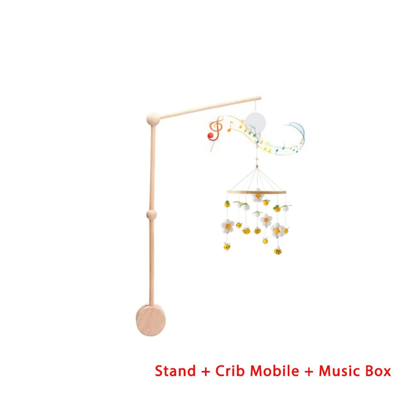 Lit de bébé Mobile en bois, hochet, jouet en feutre doux, ours de dessin animé, support Mobile, boîte à musique pour nouveau-né, cloche de lit, support suspendu