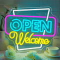 Enseigne néon 'Open Welcome', Enseigne néon 'Open', Lettre lumineuse néon 'Open' colorée, Publicité néon USB à intensité variable pour Vitrine de magasin, Fête, Bar, Salon, Café