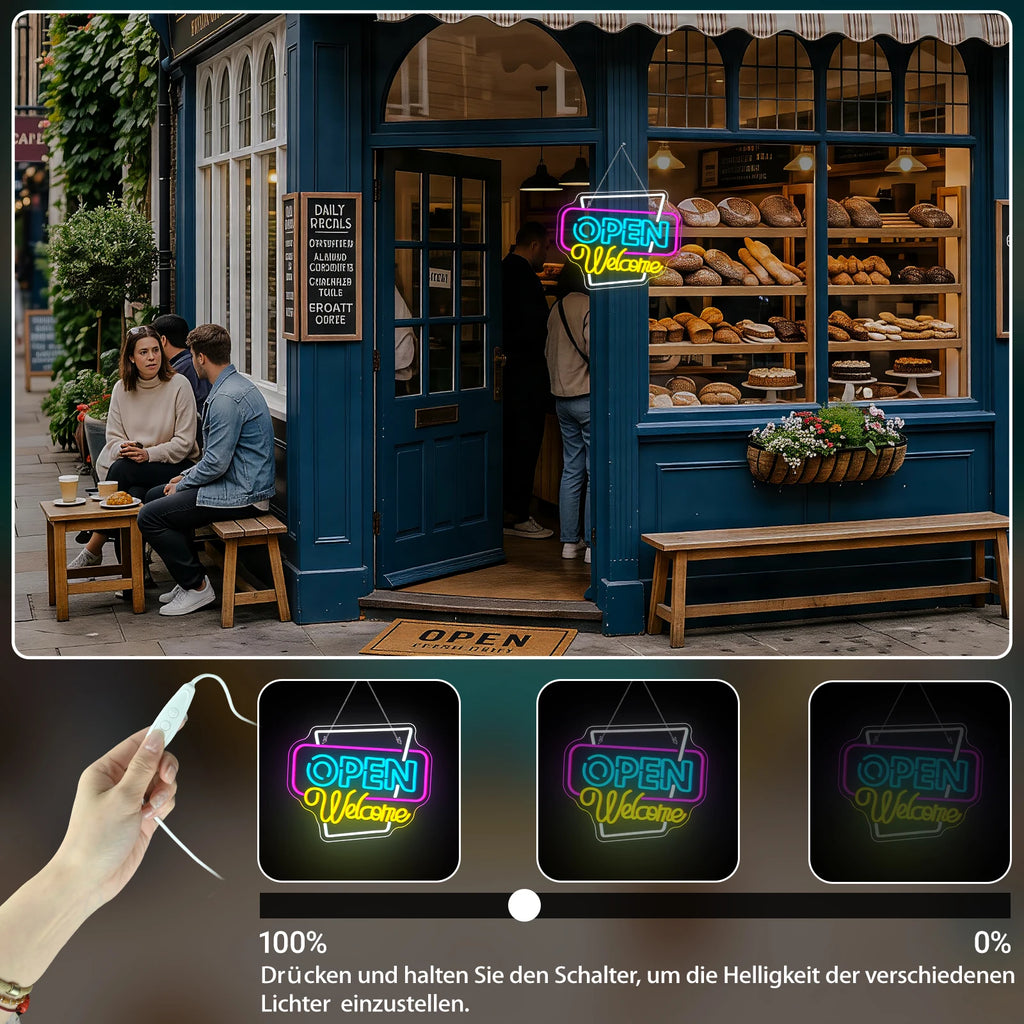 Enseigne néon 'Open Welcome', Enseigne néon 'Open', Lettre lumineuse néon 'Open' colorée, Publicité néon USB à intensité variable pour Vitrine de magasin, Fête, Bar, Salon, Café