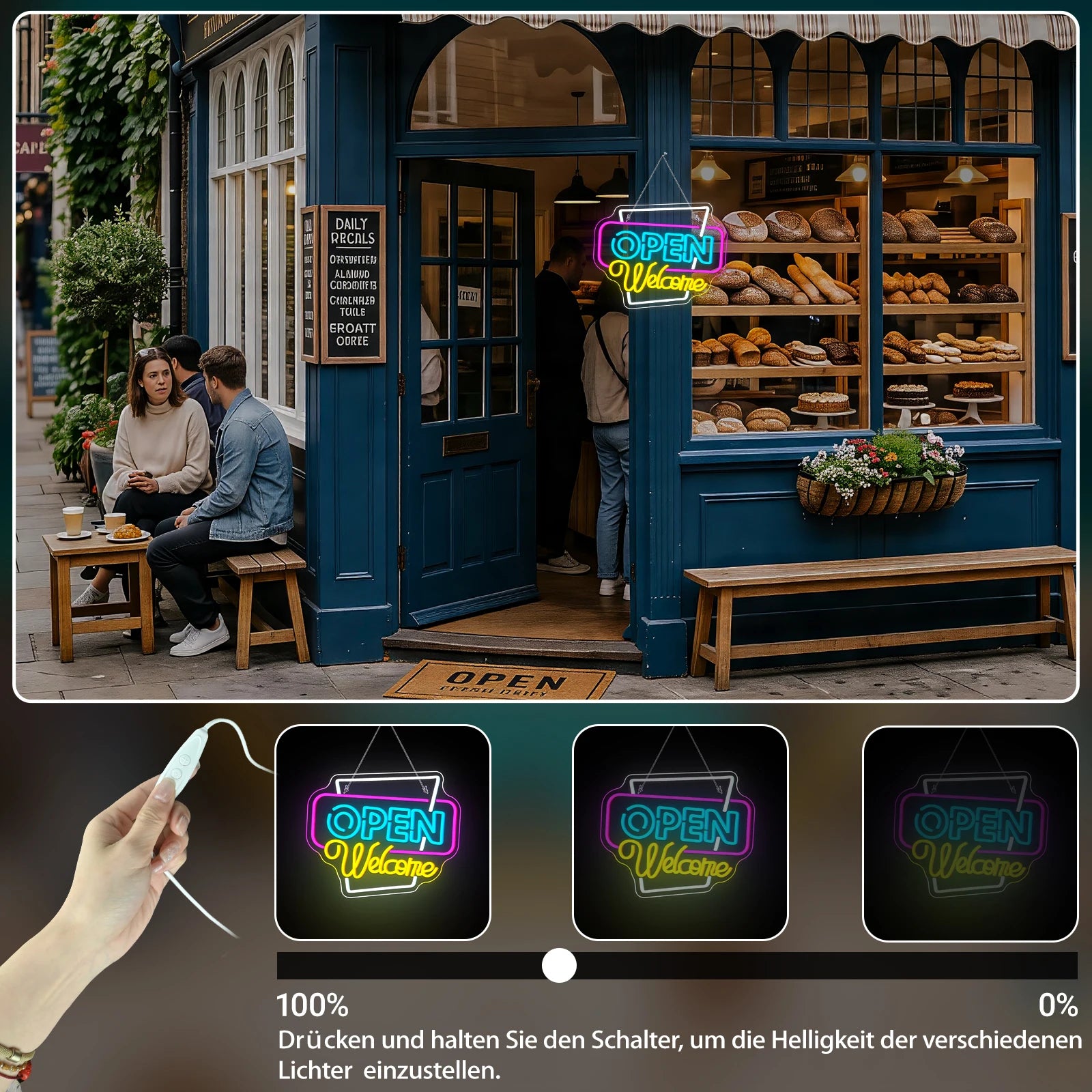 Enseigne néon 'Open Welcome', Enseigne néon 'Open', Lettre lumineuse néon 'Open' colorée, Publicité néon USB à intensité variable pour Vitrine de magasin, Fête, Bar, Salon, Café