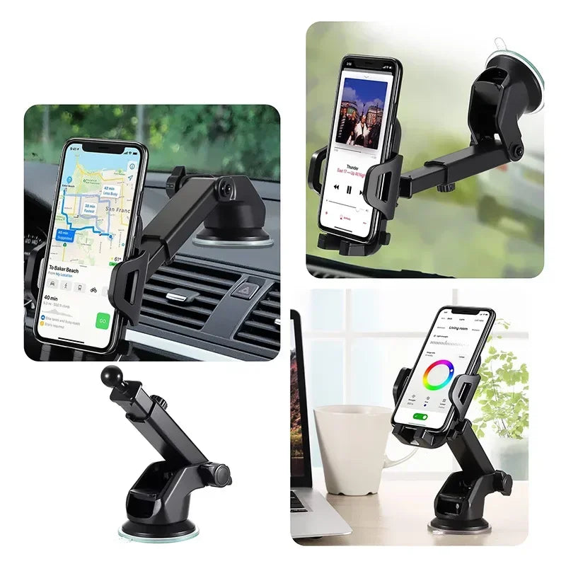 Support Téléphone Voiture 3-en-1 – Grille d'Aération, Ventouse, Universel iPhone & Android