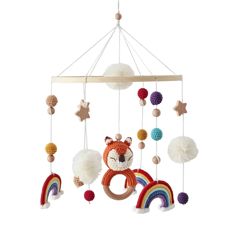 Lit de bébé Mobile en bois, hochet, jouet en feutre doux, ours de dessin animé, support Mobile, boîte à musique pour nouveau-né, cloche de lit, support suspendu