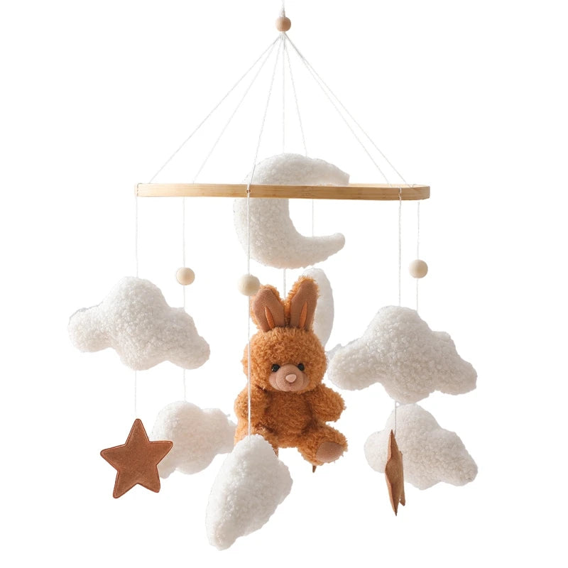 Lit de bébé Mobile en bois, hochet, jouet en feutre doux, ours de dessin animé, support Mobile, boîte à musique pour nouveau-né, cloche de lit, support suspendu
