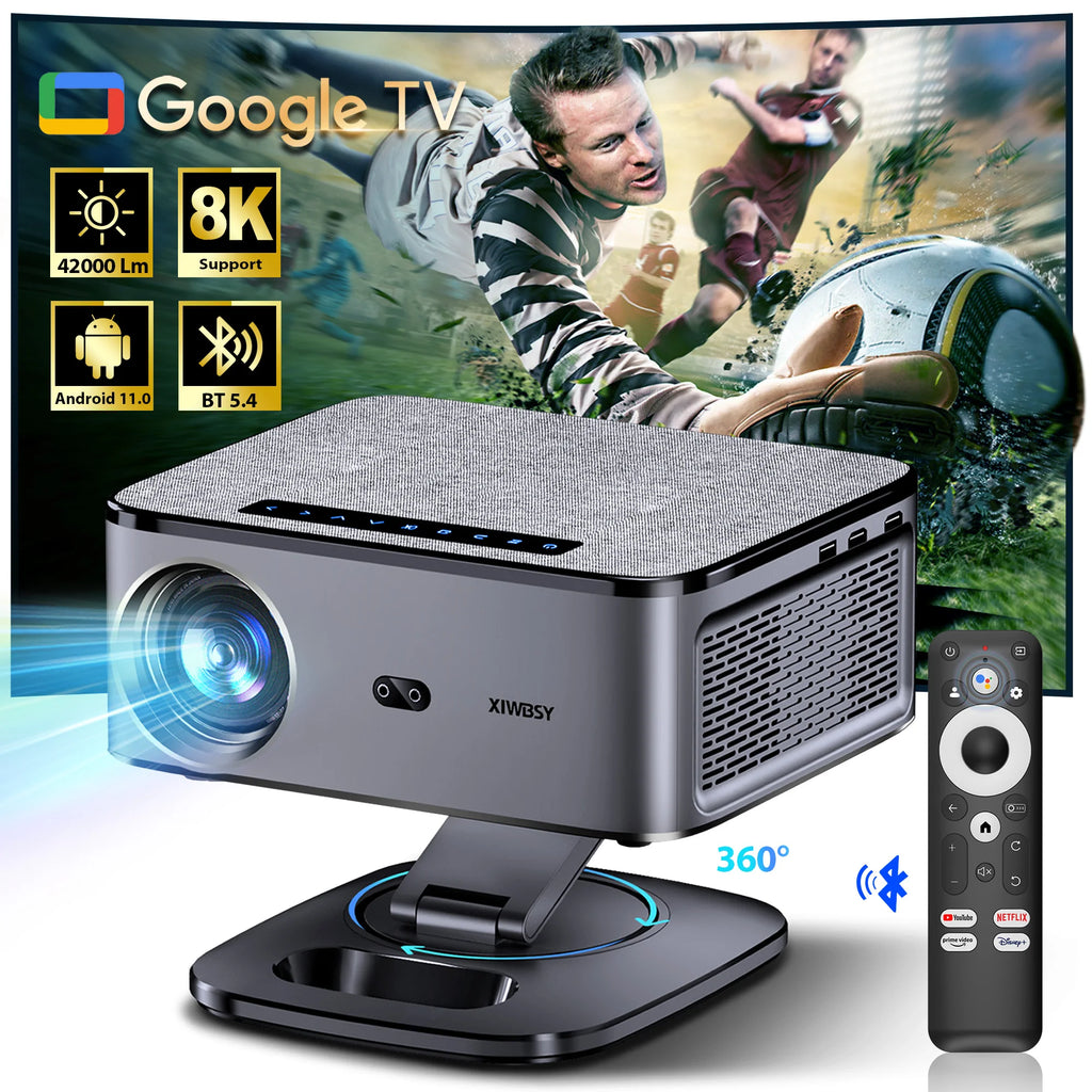 Projecteur de films 4K XIWBSY 2026 42000 Lumens WiFi6 Google TV Projecteur Vidéo BT5.4 Home Cinéma pour Netflix Beamer
