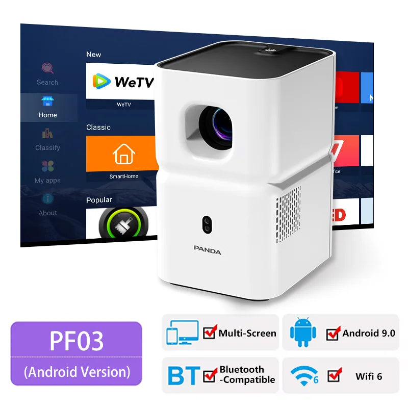 projecteur videoprojecteur projecteur 4k projecteur video PANDA-Projecteur LED Full HD 4K 1280x720P, Android, WiFi 6, pour home cinéma, téléphone, PF03