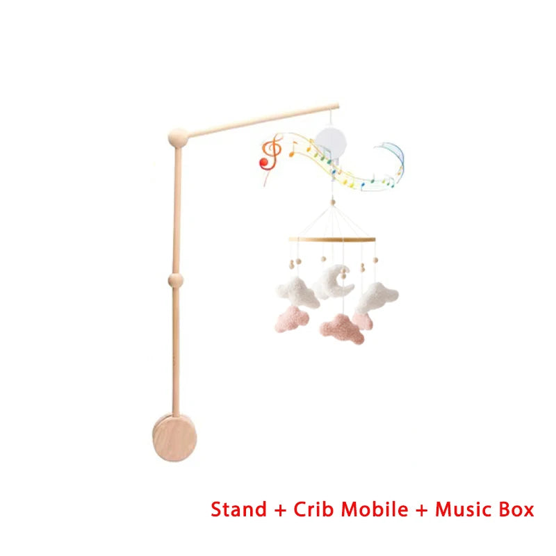 Lit de bébé Mobile en bois, hochet, jouet en feutre doux, ours de dessin animé, support Mobile, boîte à musique pour nouveau-né, cloche de lit, support suspendu
