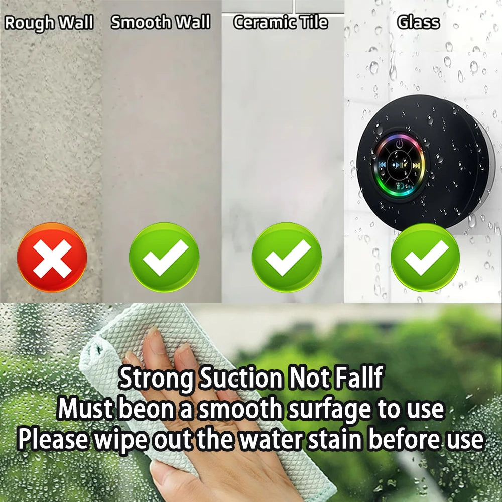 Haut-parleur Bluetooth sans fil Portable, lumière LED, étanche IPX4, salle de bain extérieure, grande ventouse, boîte de son stéréo