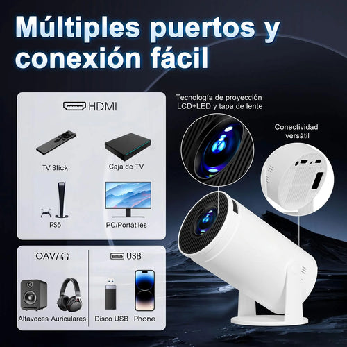 Hoowi Projecteur Portable Freestyle avec WiFi 6 & Bluetooth 5.0, 4K 1080P, Support Rotatif 180°, Contrôle à Distance, Idéal pour Home Cinéma Intérieur/Extérieur