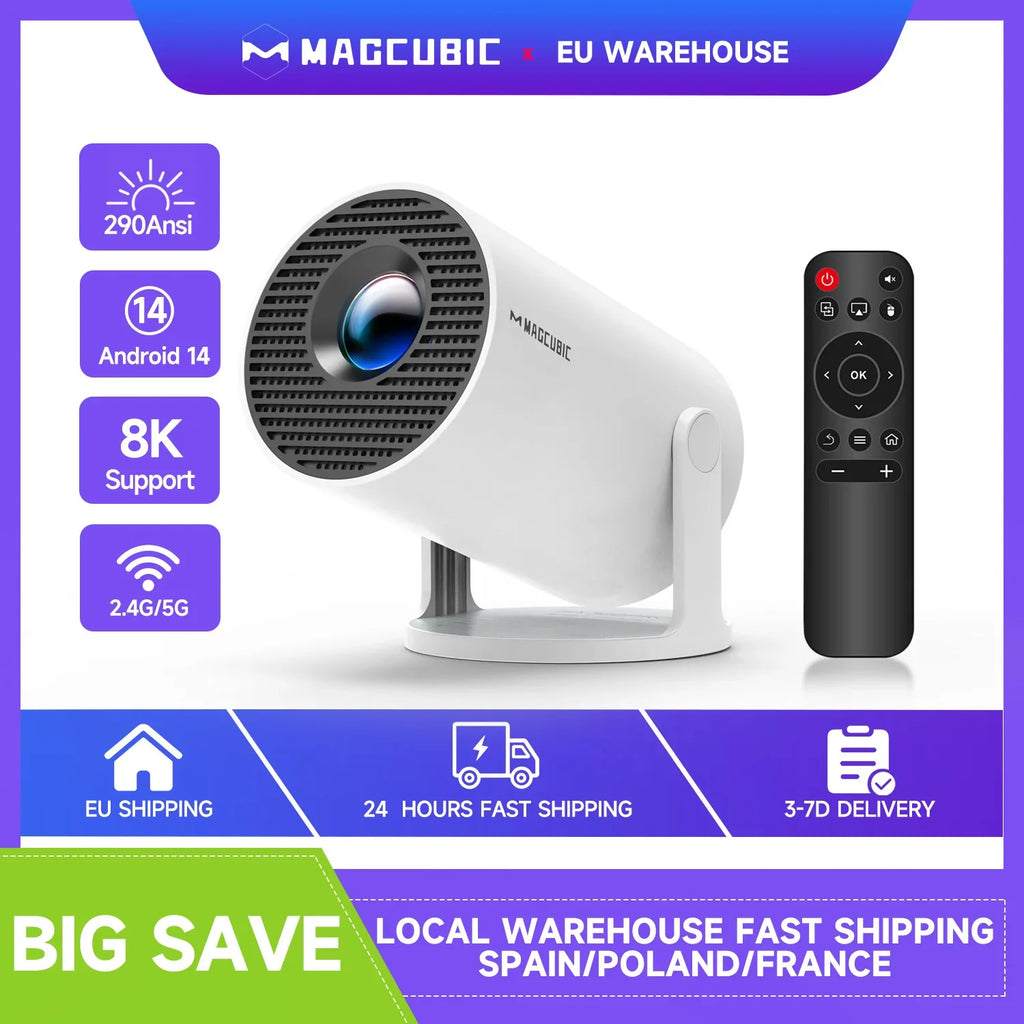 Mini projecteur Magcubic prenant en charge la résolution 8K 720P avec Wi-Fi 6 double bande 5G sans fil, Android 14, 290 ANSI 180 °   Vidéo rotative HY300 Pro