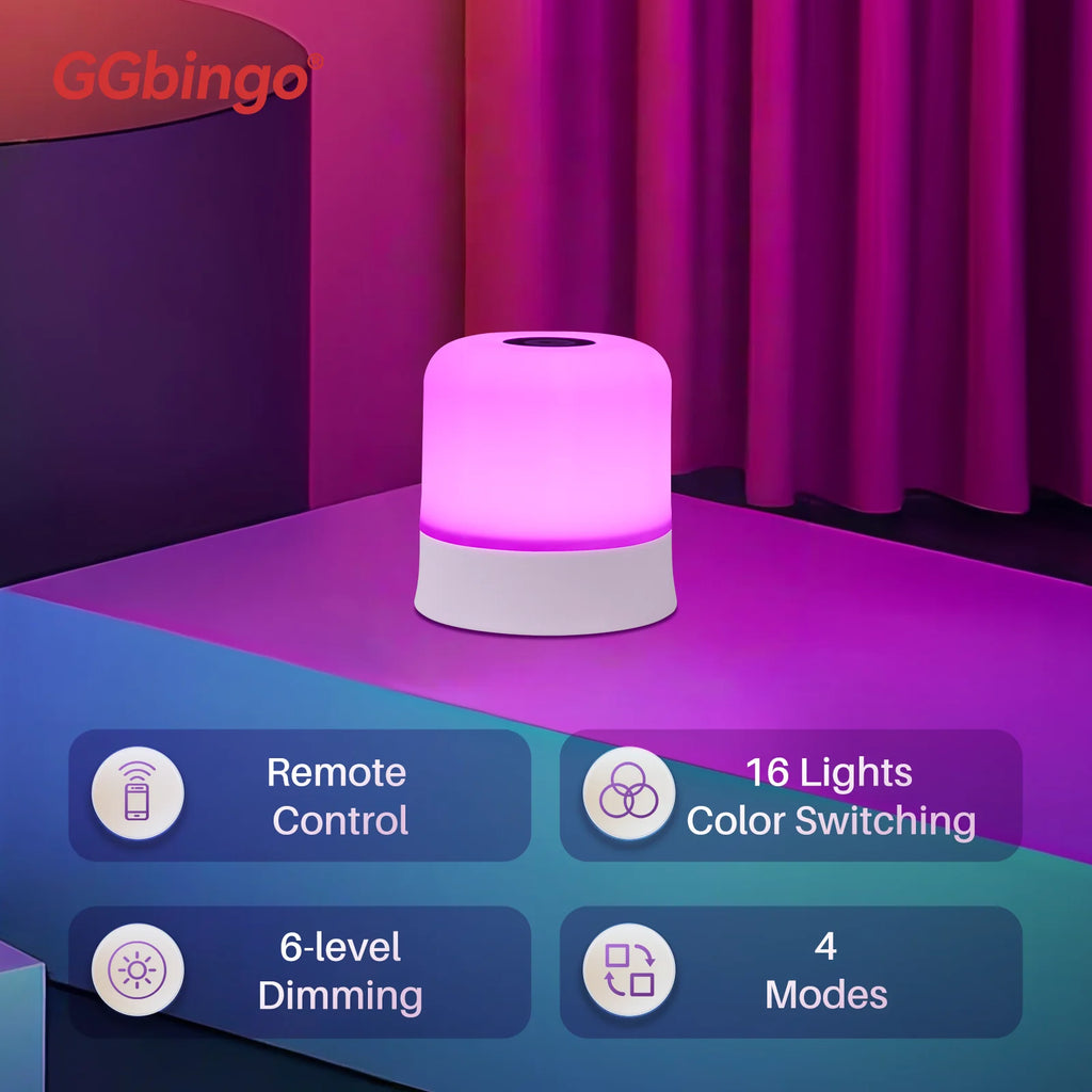 Veilleuse Tactile Rechargeable RGB – Télécommande, 16 Couleurs, Intensité Variable