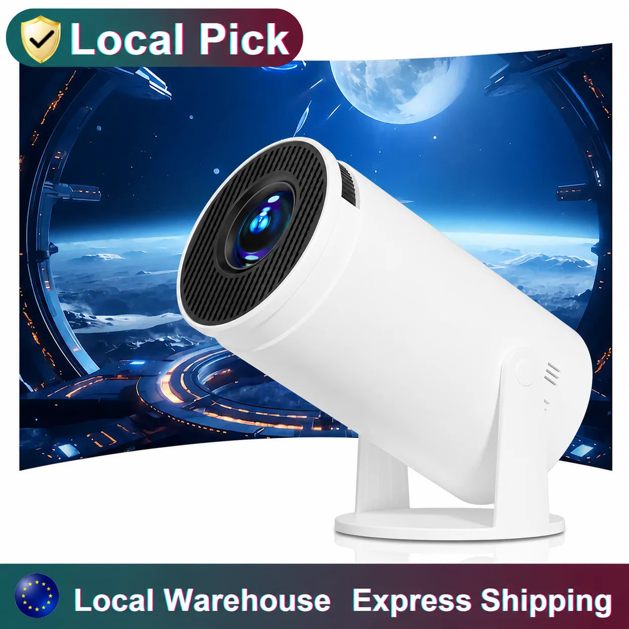Hoowi Projecteur Portable Freestyle avec WiFi 6 & Bluetooth 5.0, 4K 1080P, Support Rotatif 180°, Contrôle à Distance, Idéal pour Home Cinéma Intérieur/Extérieur