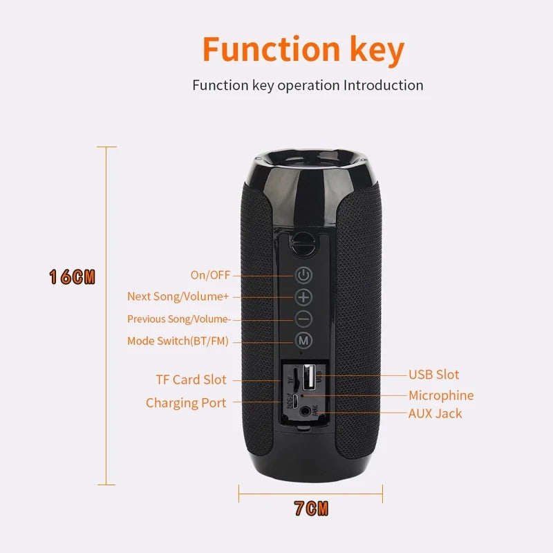 Haut-parleur Bluetooth portable sans fil, Caixa De Som, Boîte de son itude Bluetooth pour radio FM, Caisson de basses Blootooth, Audio mains libres, Baffe