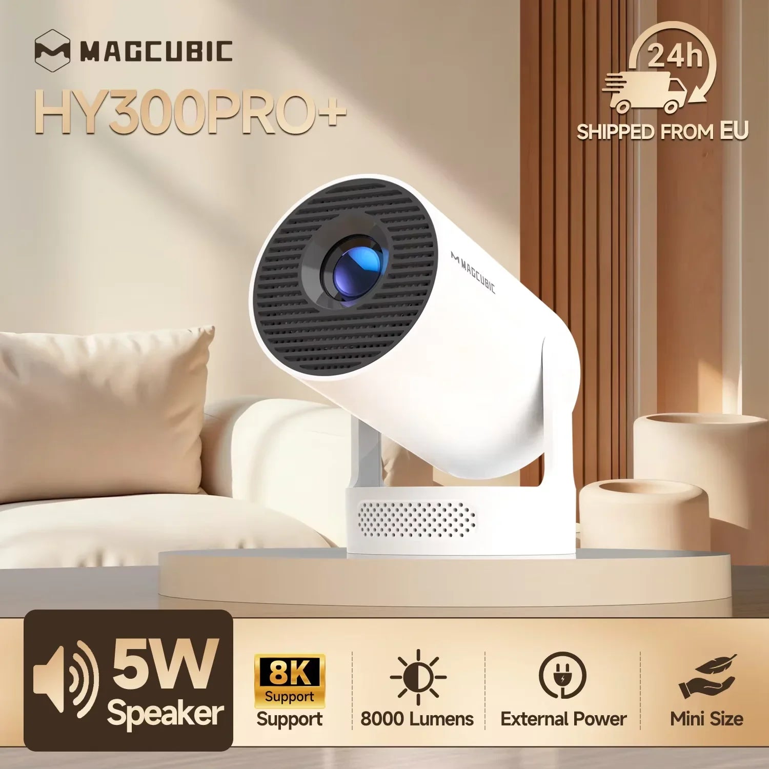 Projecteur portable NovaBeam 8K Android 14, 8000 lumens, WiFi 6, BT5.4, cinéma en plein air, haut-parleur HiFi 5W, prise en charge de la résolution 720P HD