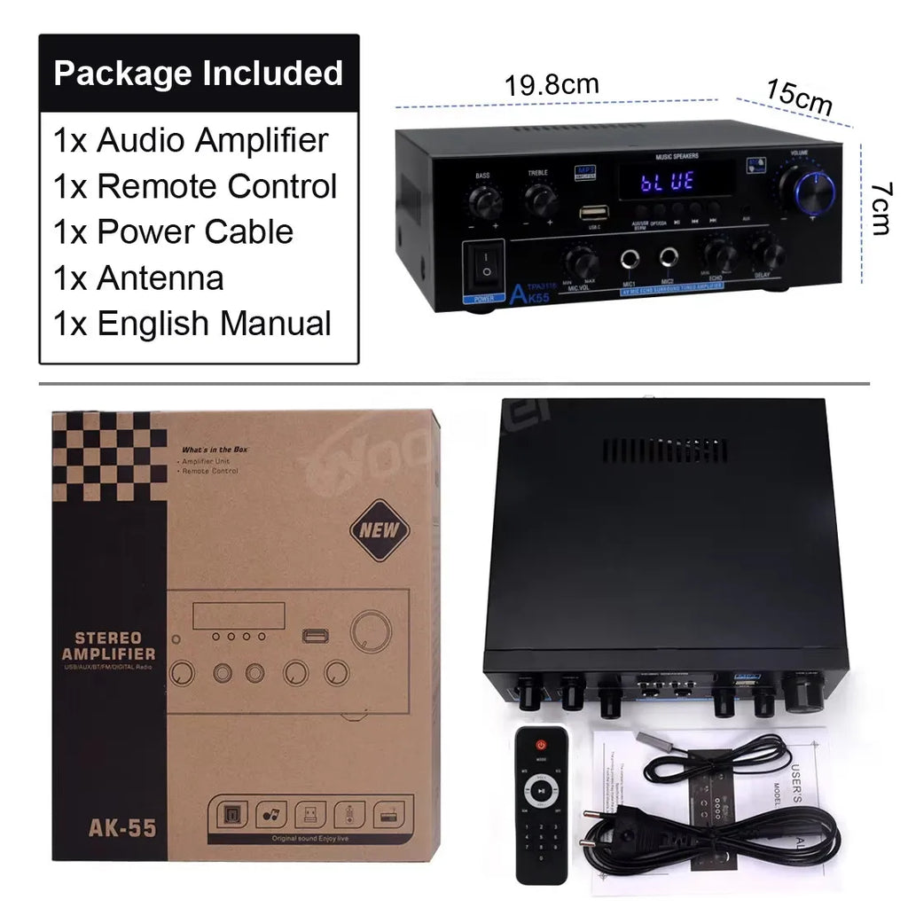 Woopker AK35/AK45/AK45 Pro/AK55 amplificateur numérique amplificateur de son Bluetooth 2 canaux HIFi FM USB amplificateur Audio pour maison voiture karaoké