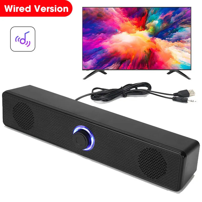 HOMEFISH Barre de son BT5.0, haut-parleur filaire et sans fil double mode, son surround 9D, basses stéréo, anti-interférence pour PC, TV, téléphone, jeux