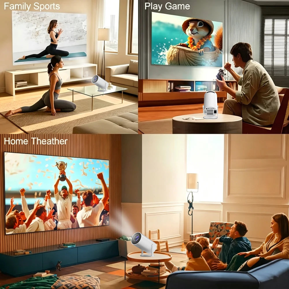 Projecteur intelligent portable avec correction automatique de la distorsion trapézoïdale pour une utilisation dans les bureaux, les chambres et les salons 180 °   Projection haute définition rotative, grand écran, visio