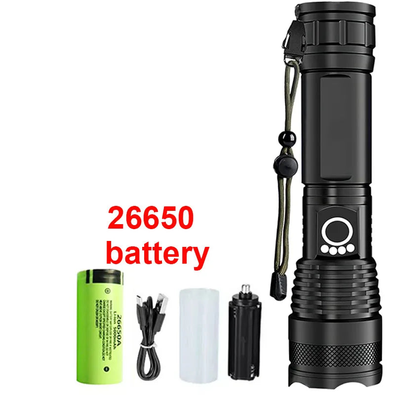 Lampe de Poche Tactique LED Rechargeable – Zoom Télescopique, 5 Modes
