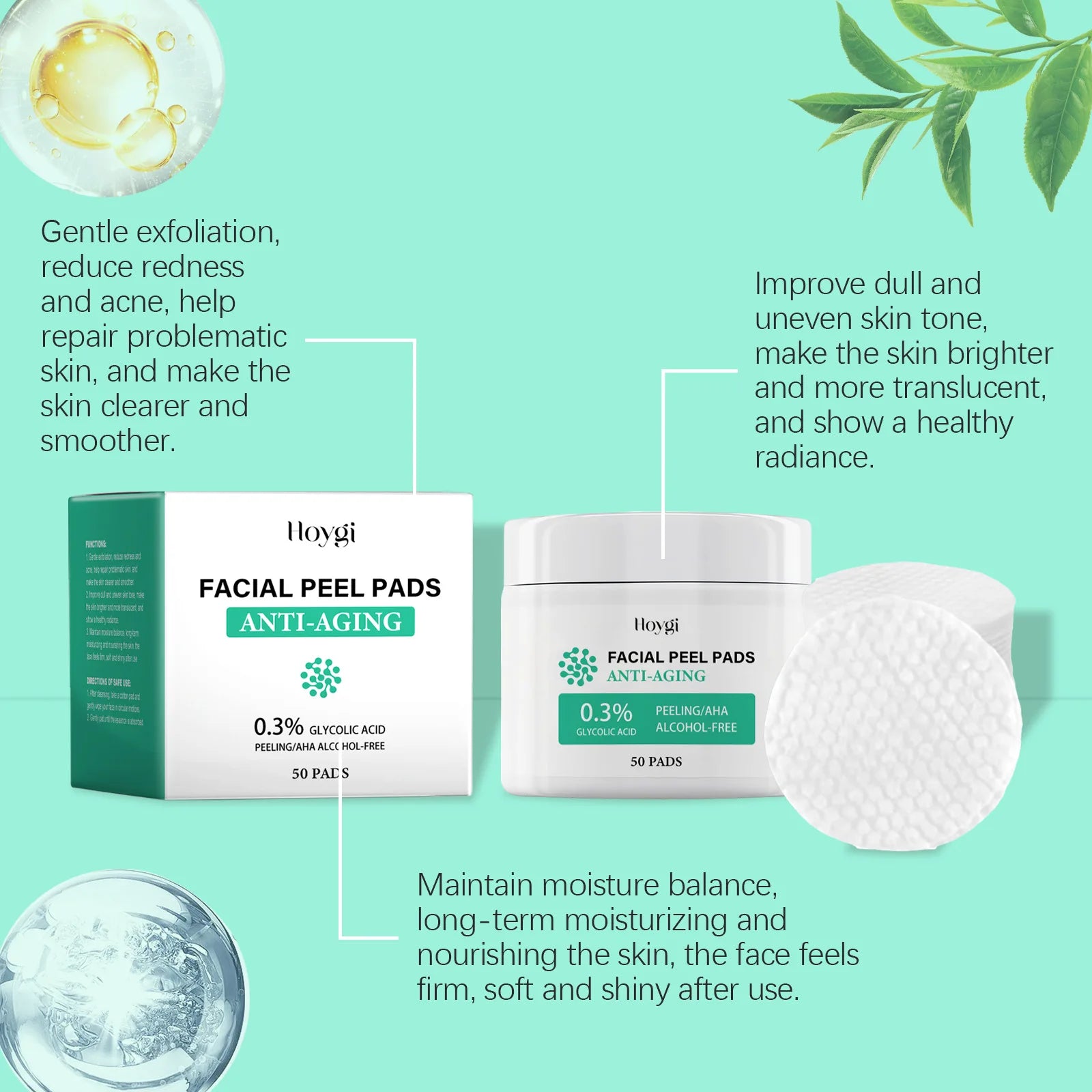 Tampons de coton à l'acide glycolique, rétrécit les Pores, élimination des points noirs, contrôle du sébum, traitement de l'acné, exfoliant, hydratant, soins pour la peau du visage