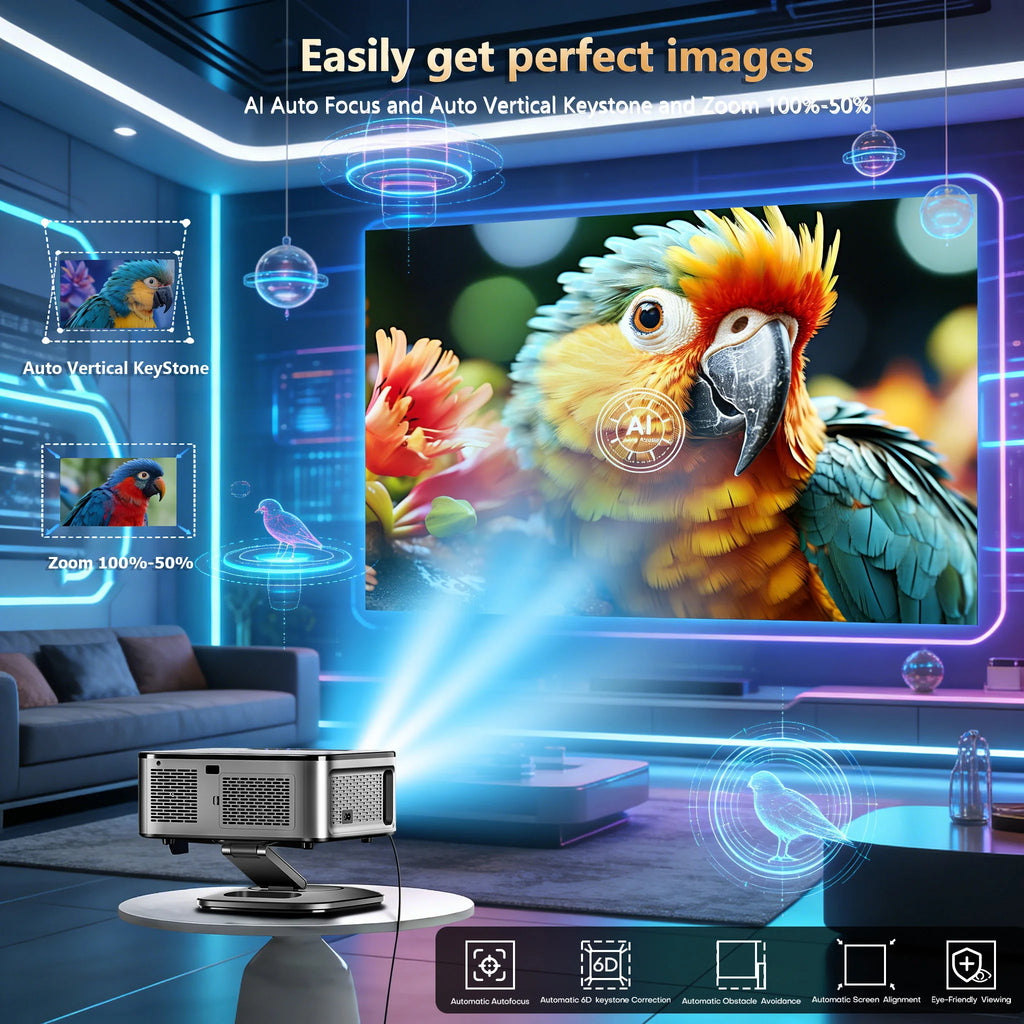 Projecteur de films 4K XIWBSY 2026 42000 Lumens WiFi6 Google TV Projecteur Vidéo BT5.4 Home Cinéma pour Netflix Beamer