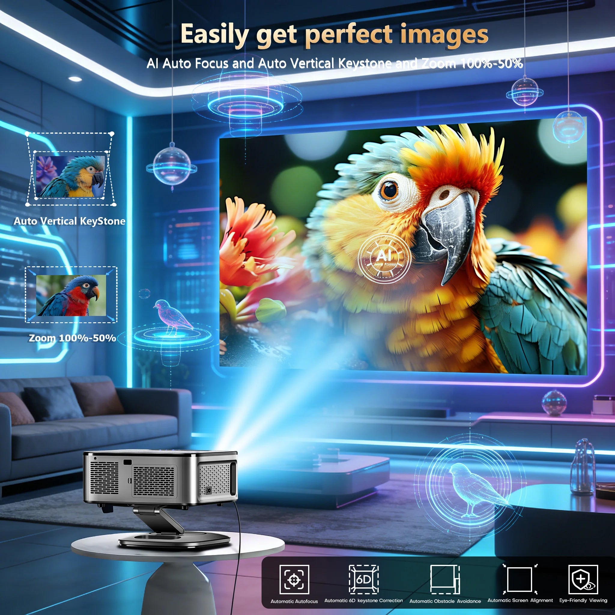 Projecteur de films 4K XIWBSY 2026 42000 Lumens WiFi6 Google TV Projecteur Vidéo BT5.4 Home Cinéma pour Netflix Beamer