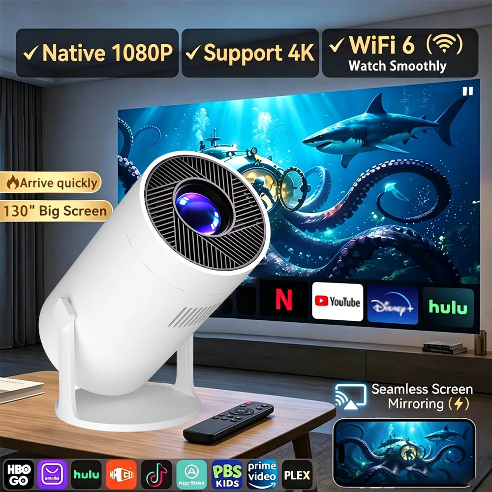 Projecteur intelligent portable avec correction automatique de la distorsion trapézoïdale pour une utilisation dans les bureaux, les chambres et les salons 180 °   Projection haute définition rotative, grand écran, visio