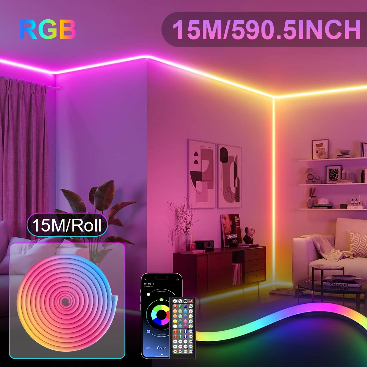 Ruban LED Néon RGB 30M/20M avec application et télécommande, étanche IP65, formes personnalisables, synchronisation musicale, fonction minuterie, pour décoration intérieure et extérieure, maison, fête, bar