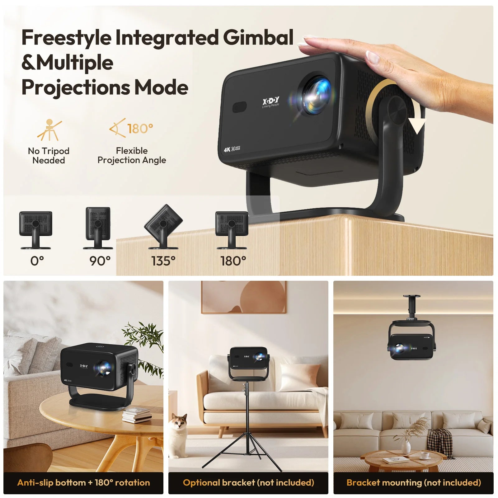 XGODY 4K projecteur natif 1080P mise au point automatique WiFi6 18000 lumens Android projecteur HD Home cinéma pour la maison