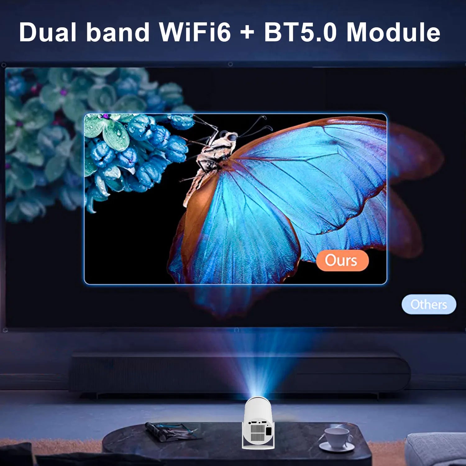 Hoowi Projecteur Portable Freestyle avec WiFi 6 & Bluetooth 5.0, 4K 1080P, Support Rotatif 180°, Contrôle à Distance, Idéal pour Home Cinéma Intérieur/Extérieur