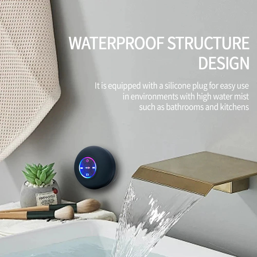 Haut-parleur Bluetooth sans fil Portable, lumière LED, étanche IPX4, salle de bain extérieure, grande ventouse, boîte de son stéréo