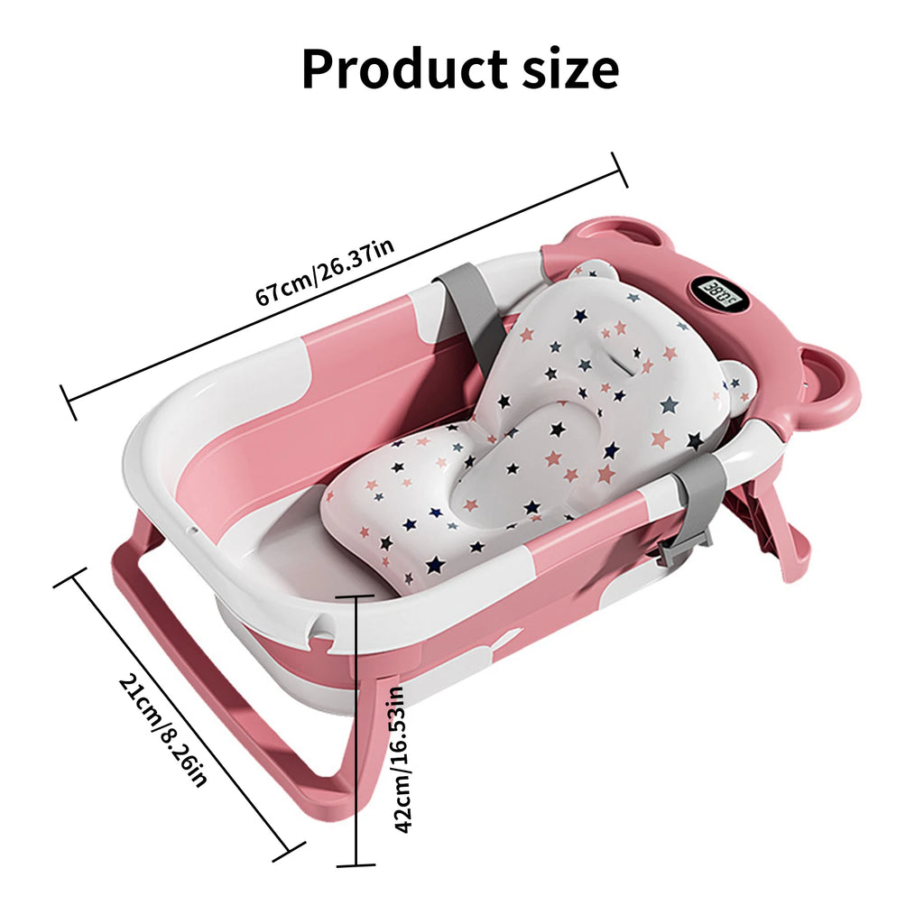 Baignoire pliable pour bébé avec thermomètre, tapis de bain antidérapant, coussin de soutien, baignoire de douche portable pour nouveau-né de 0 à 15 mois, piscine de bain de voyage