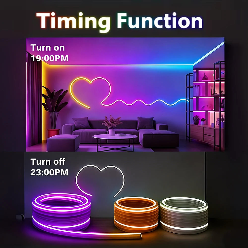 Ruban LED Néon RGB 30M/20M avec application et télécommande, étanche IP65, formes personnalisables, synchronisation musicale, fonction minuterie, pour décoration intérieure et extérieure, maison, fête, bar