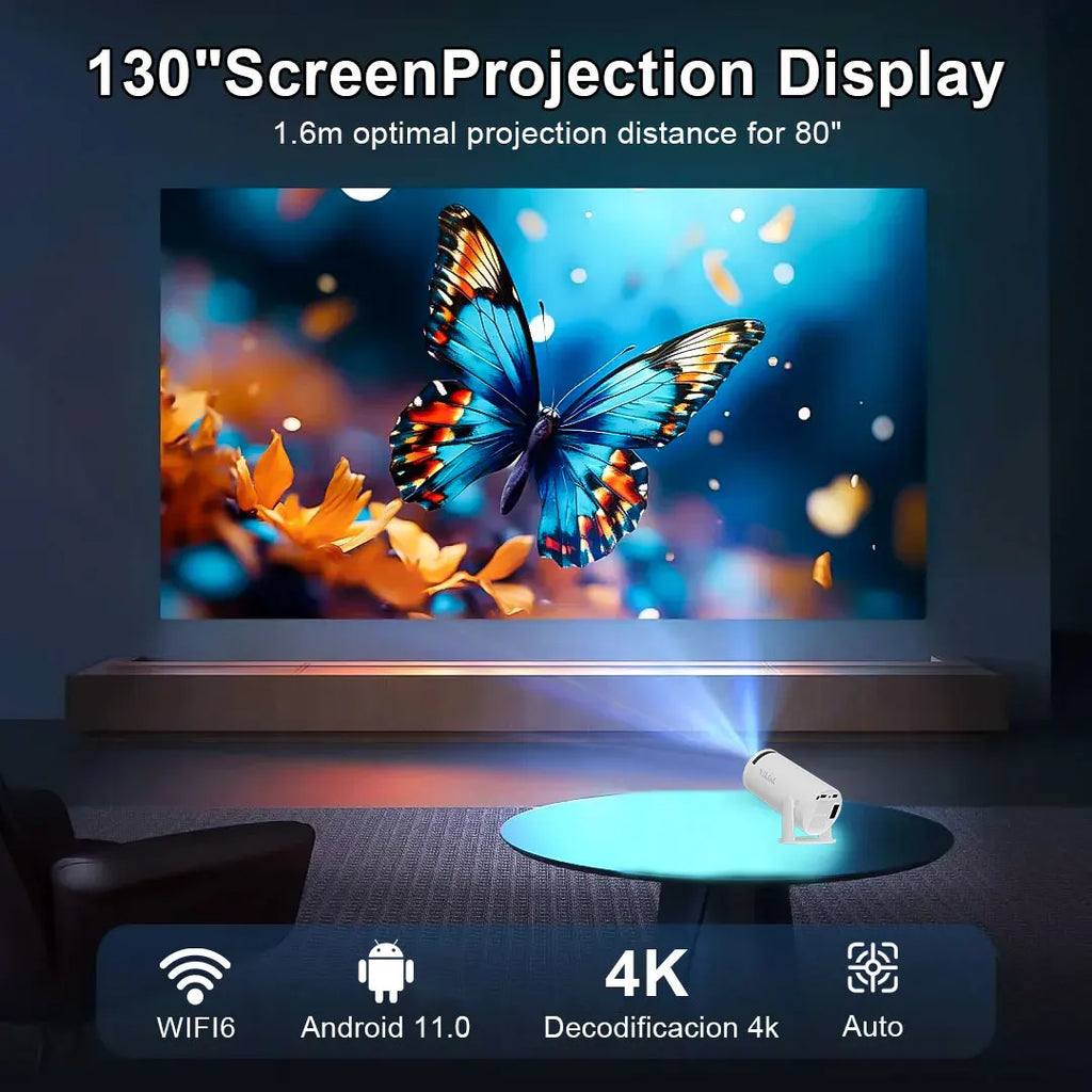 Hoowi Projecteur Portable Freestyle avec WiFi 6 & Bluetooth 5.0, 4K 1080P, Support Rotatif 180°, Contrôle à Distance, Idéal pour Home Cinéma Intérieur/Extérieur