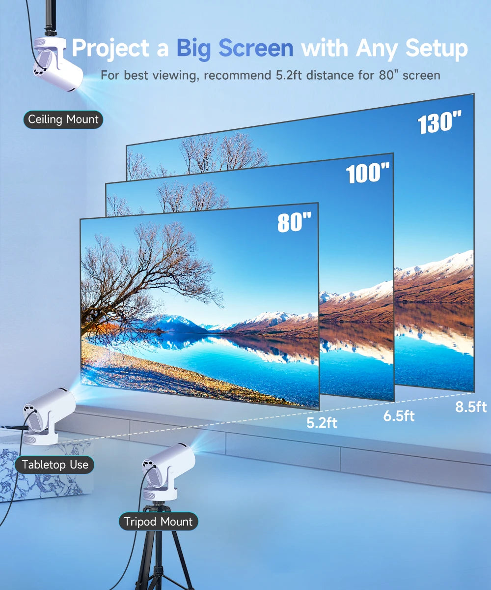 Projecteur portable NovaBeam 8K Android 14, 8000 lumens, WiFi 6, BT5.4, cinéma en plein air, haut-parleur HiFi 5W, prise en charge de la résolution 720P HD