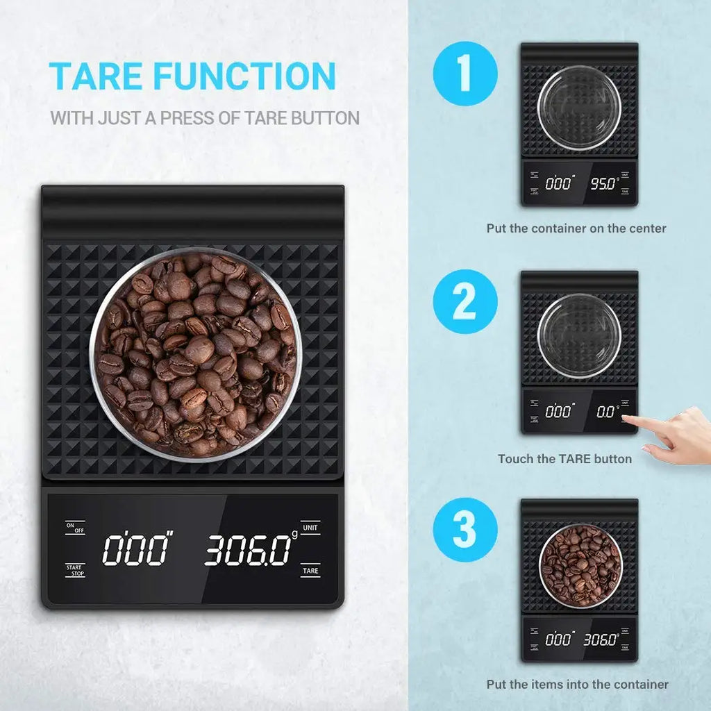 Balance de Cuisine Numérique 3kg/0,1g – Minuterie, Tare, Affichage LED